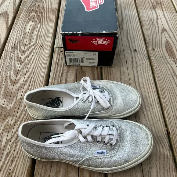 vans | men’s 6.5 women’s 8 vans silver sparkly shoes - Picture 7 of 8